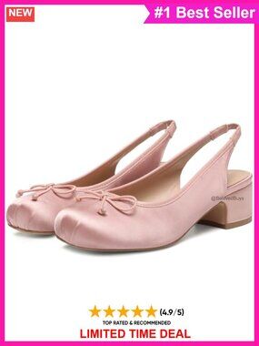 Satin Slingback Ballet Heels Square Toe Bow Pumps